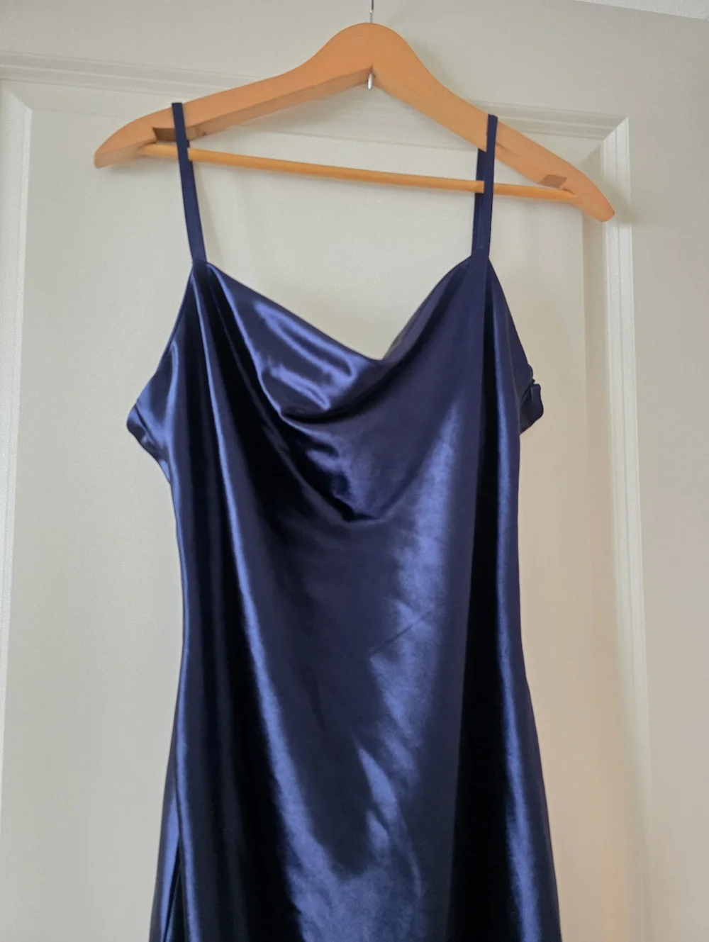 Satin Cowl Neck Slip Midi Dress Modnight Blue Womens M Gothic Chic Night Out